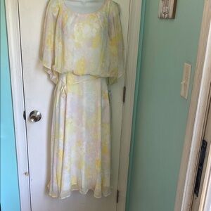 ModCloth floral print open drape sleeve tie waist midi dress NWT